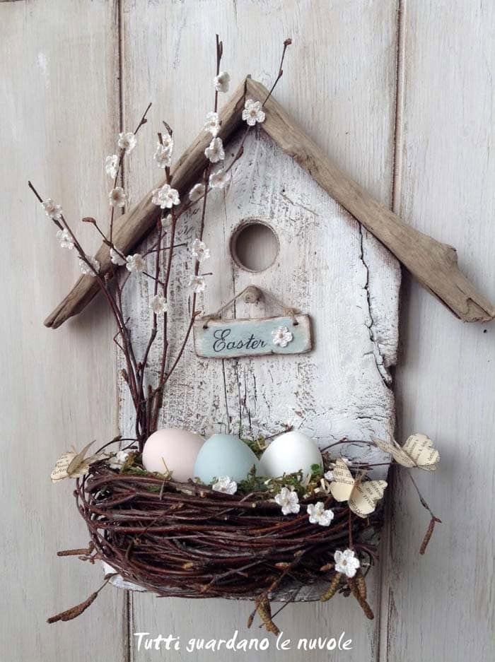 Floral Birdhouse Nest Wall Art Piece