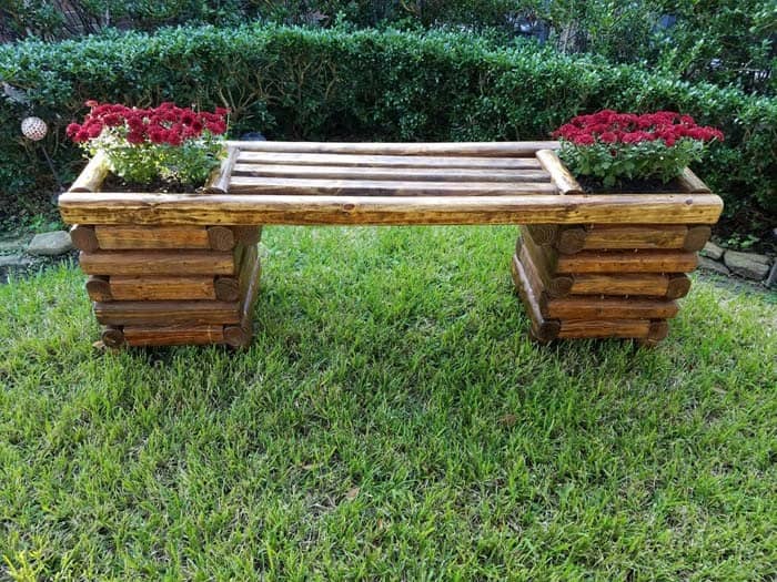 Stacked Log Planter Bench