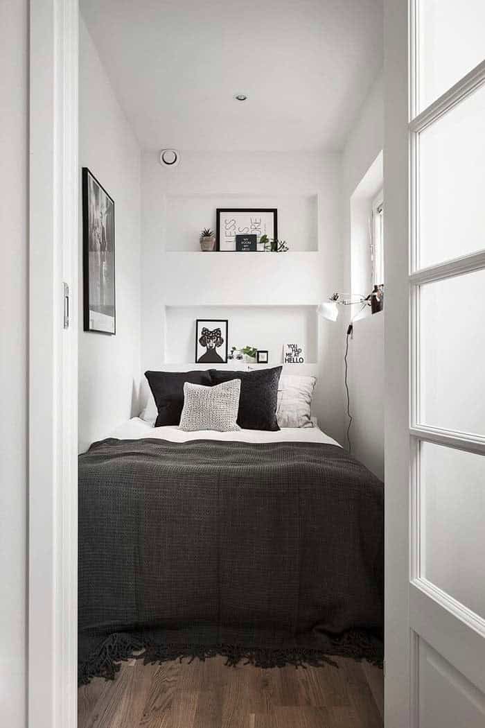 Utilize Vertical Space with Shelves for Your Small Bedroom