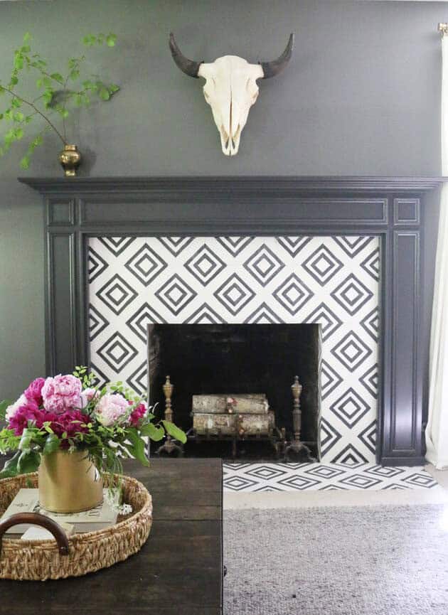 Give a Fireplace an Updated Look with Black and White Tiles