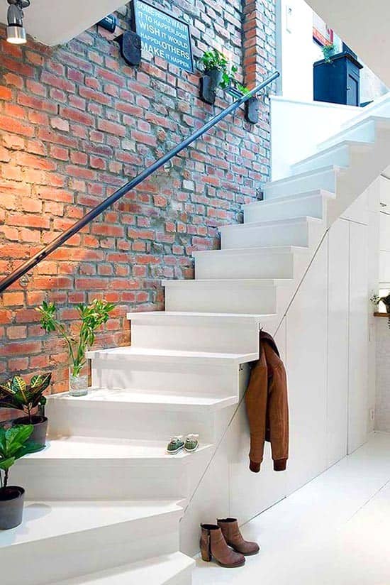 Add Texture to Your Stairway with a Brick Accent Wall