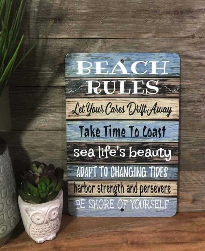 Rustic Wood Look Beach Rules Wall Décor