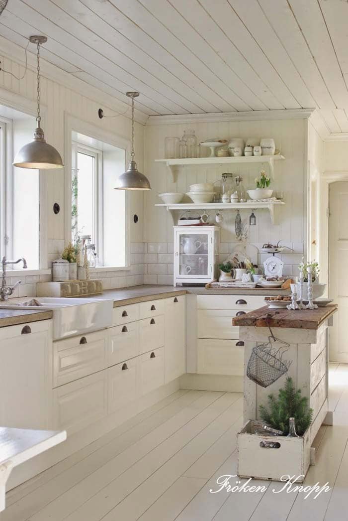 Antique White Shabby Chic Cottage Kitchen