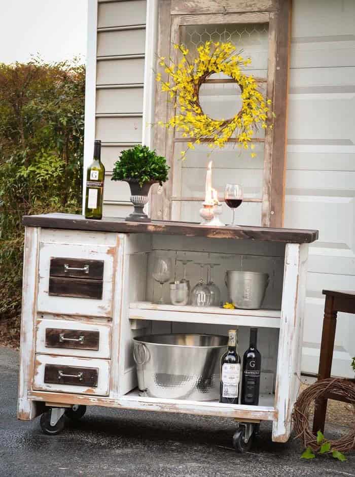 Repurposed Desk Bar On Casters