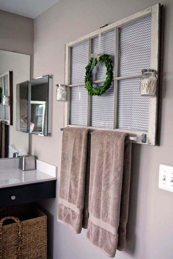 Repurposed Vintage Window Towel Rack