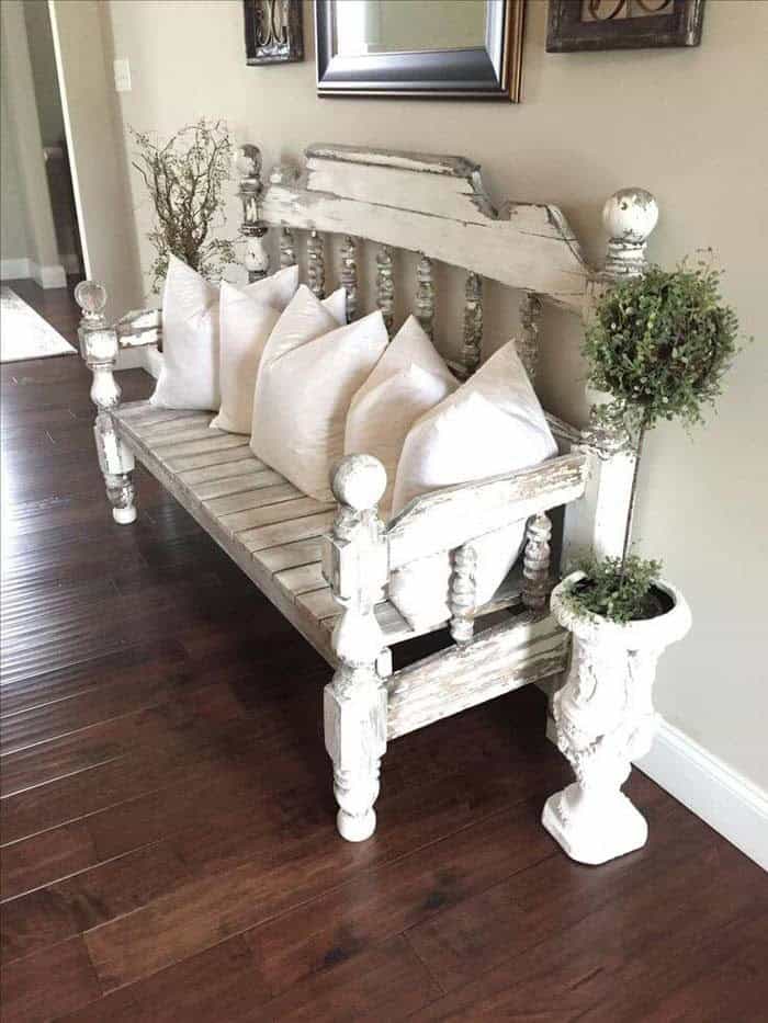 Shabby Chic Antiqued Wood Headboard Bench