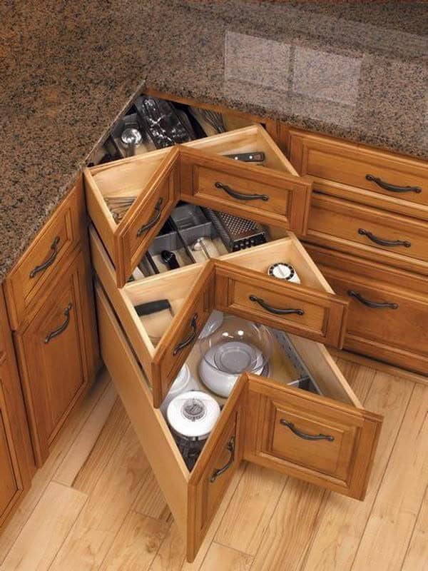 2-in-1 Diagonal Drawers, or Lazy Susan Alternative