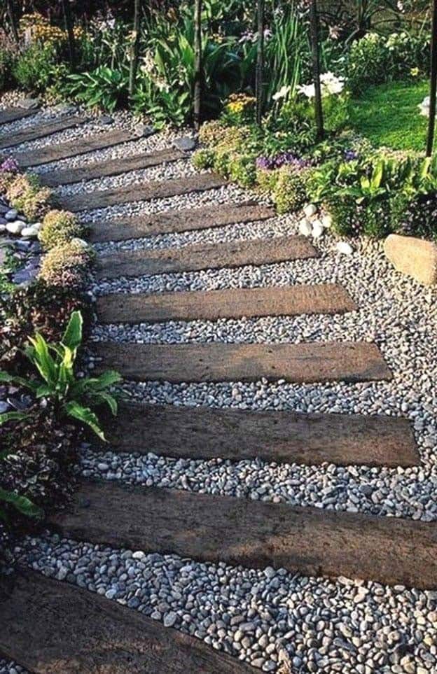 Wood Plank and Gravel Walkway