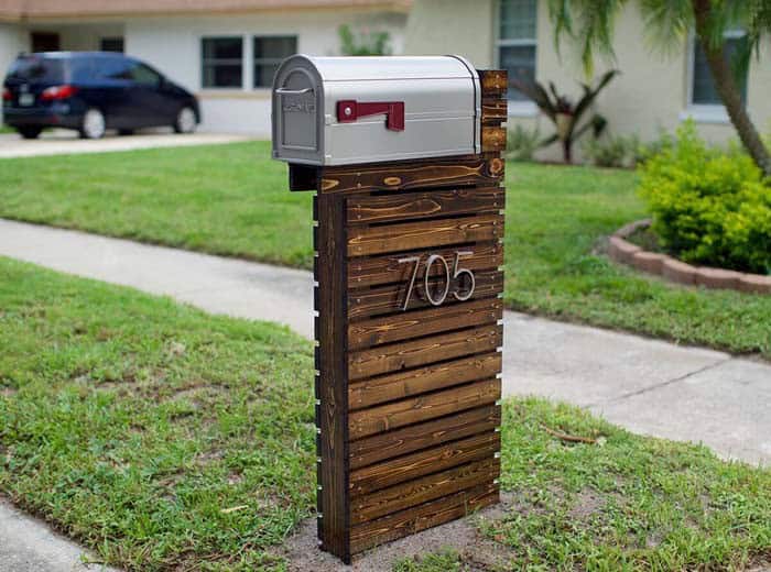 Mailbox Mounted on Wood Slat Wall