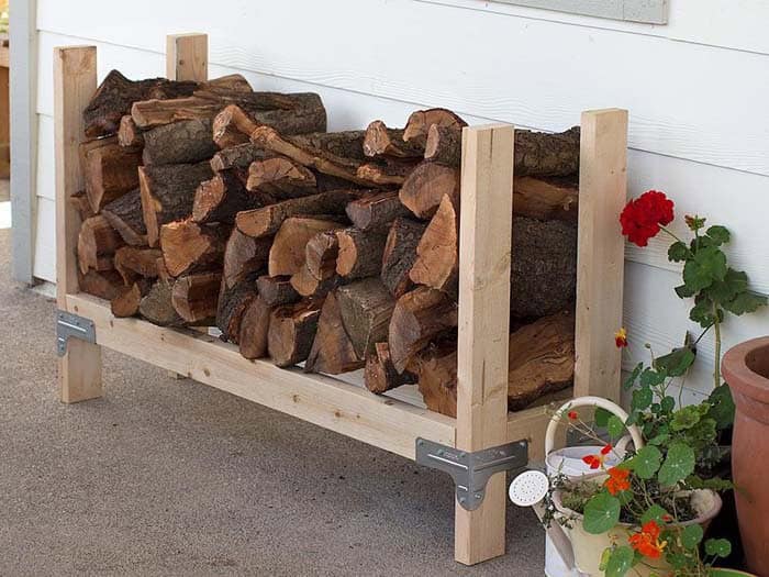 Simple Firewood Rack With Brackets and Beams