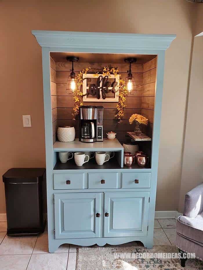 Transform Your Old Hutch Into a Cozy Coffee Bar