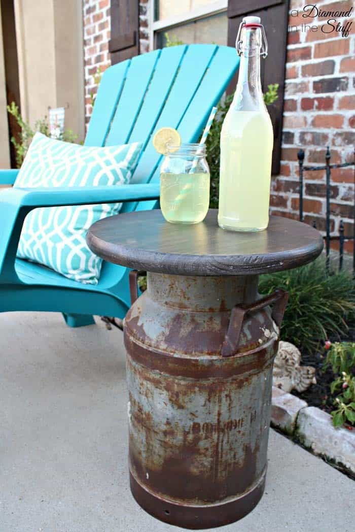 Repurpose a Rustic Milk Can as a Porch Side Table