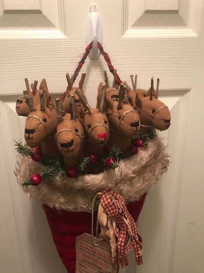 Rustic Mini Reindeer Santa Hat Display