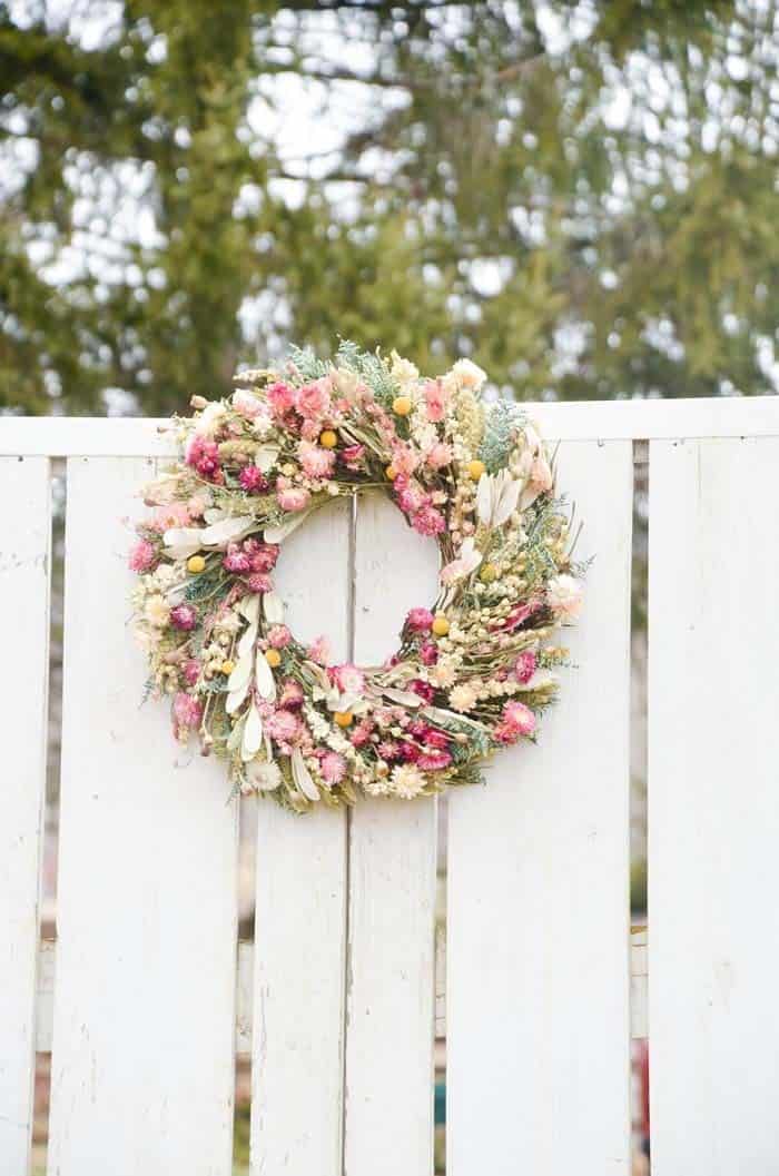 Wreath Of Dried Colorful Wildflowers