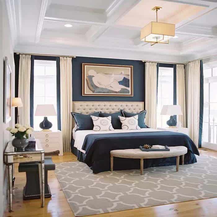 Sophisticated Blue, Grey, and Cream Bedroom Retreat