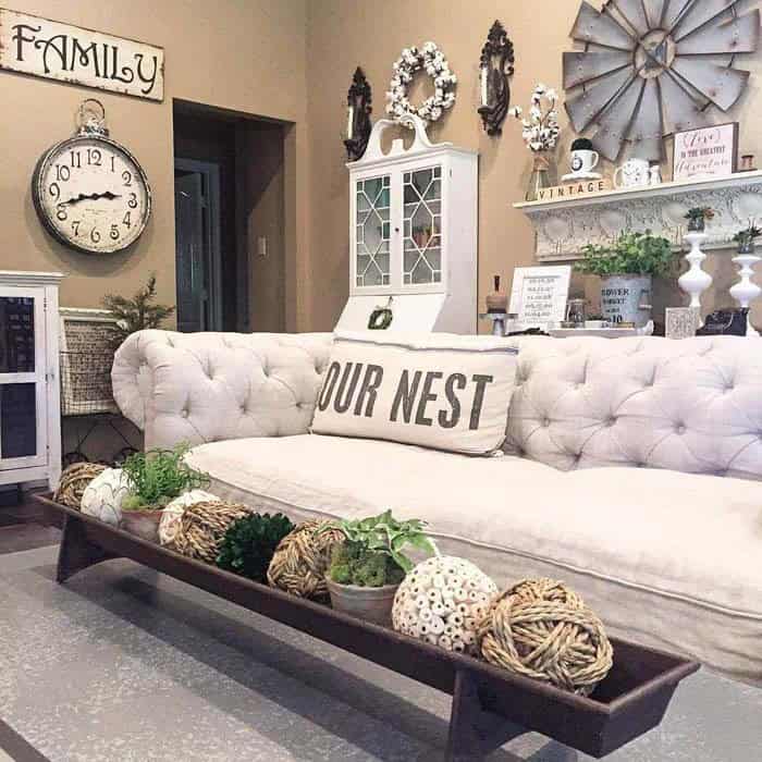 Farmhouse Living Room with Customized Table Centerpiece