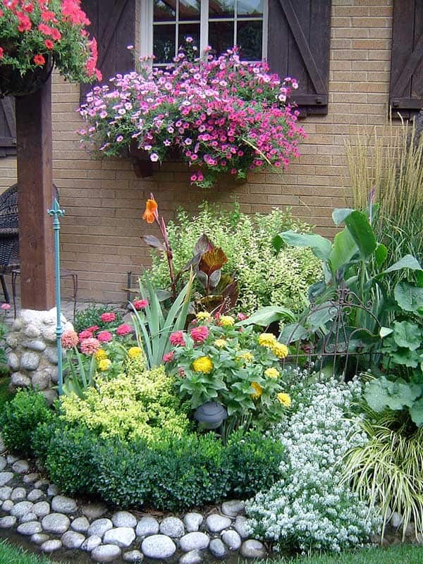 River Rock Dry Bed Around Flower Bed