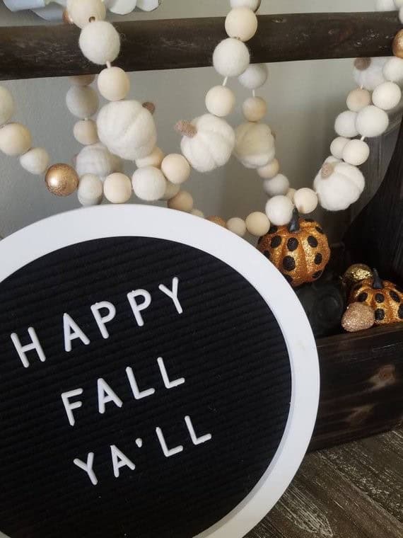 Elegant White Pumpkin Garland with Fall Sign Accent