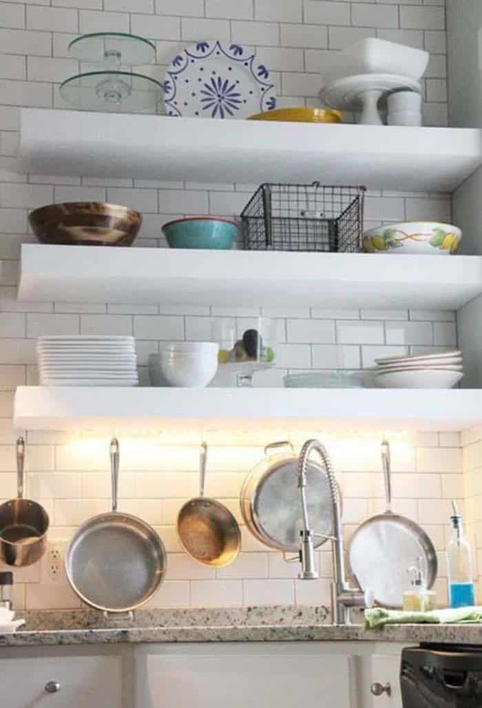 Mount White Floating Shelves Onto Subway Tile