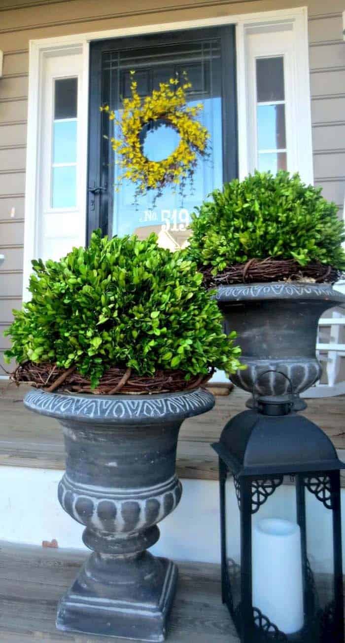 Add Elegance to Your Porch with Urns and Boxwood