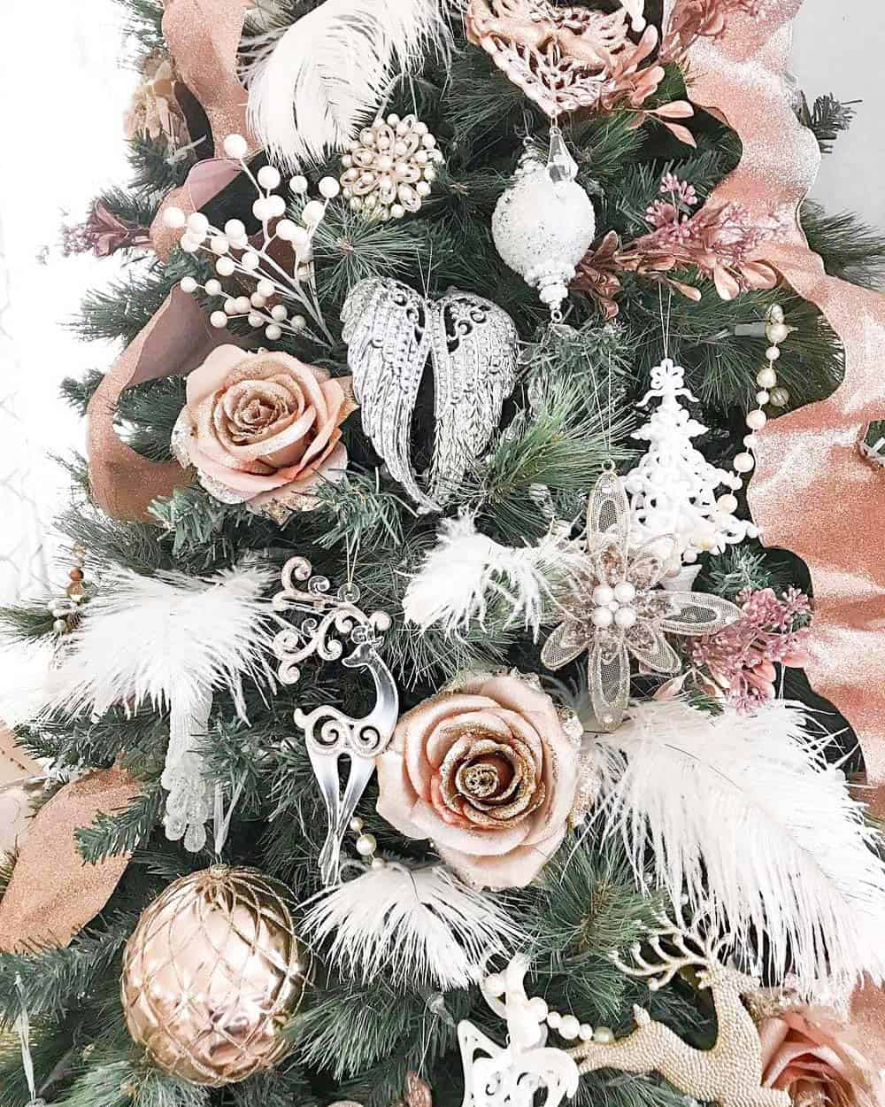 Rose Gold Floral Christmas Tree Ornaments