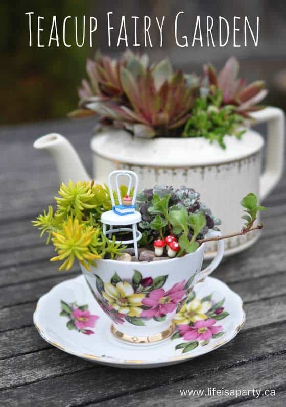 Repurpose Tea Cups into Classy Fairy Gardens