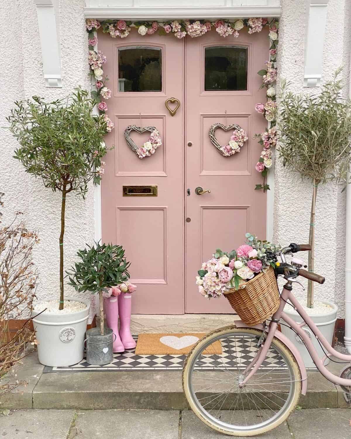 Fron Door Decoration In White And Pink