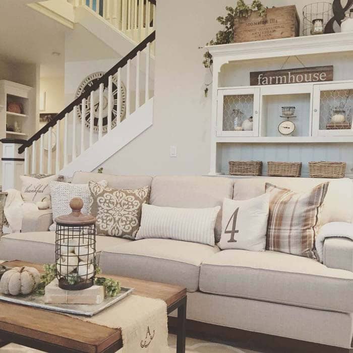 Cozy Farmhouse Living Room with Customized Decor Accents