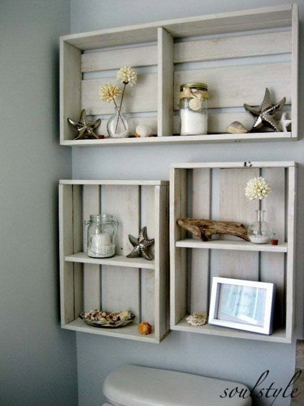 Driftwood Colored Crates Add Decorative Shelving