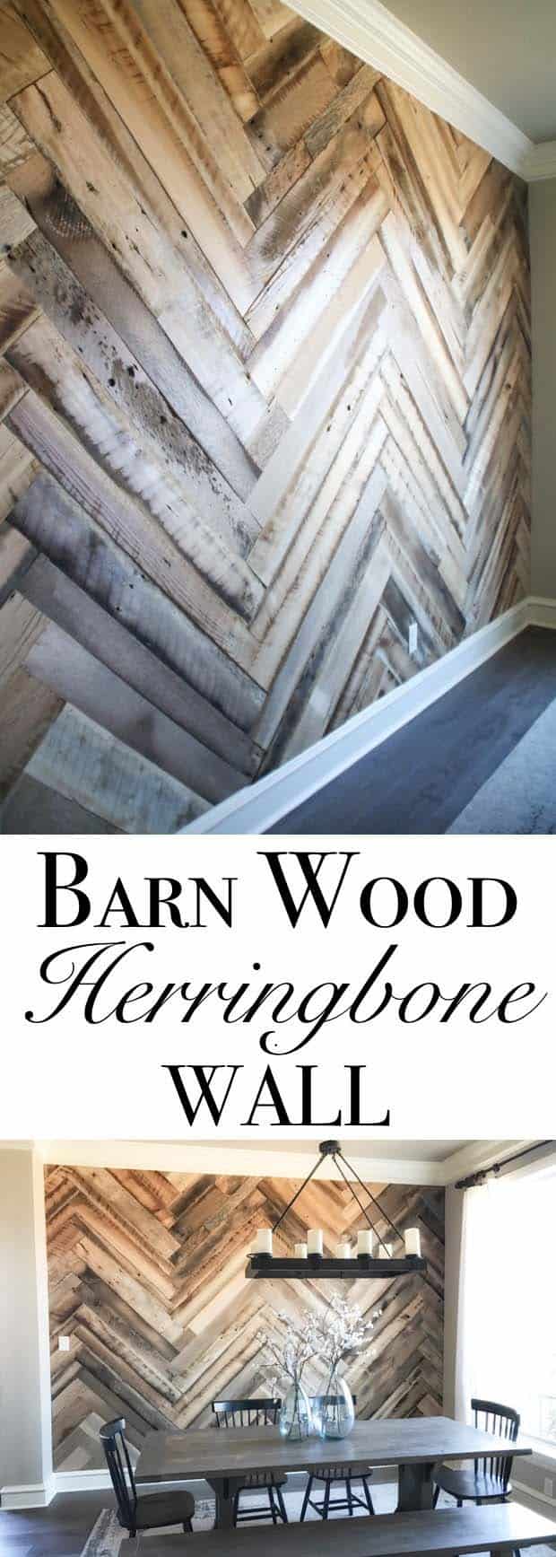 DIY Reclaimed Barn Wood Wall With A Herringbone Pattern