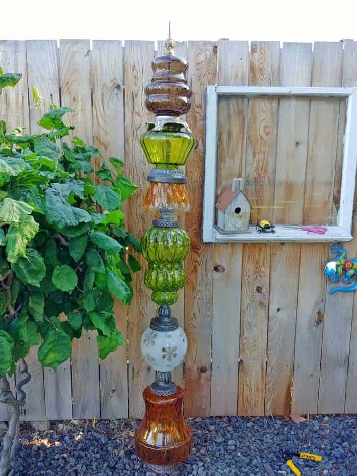 Upcycled Lamp Garden Totem