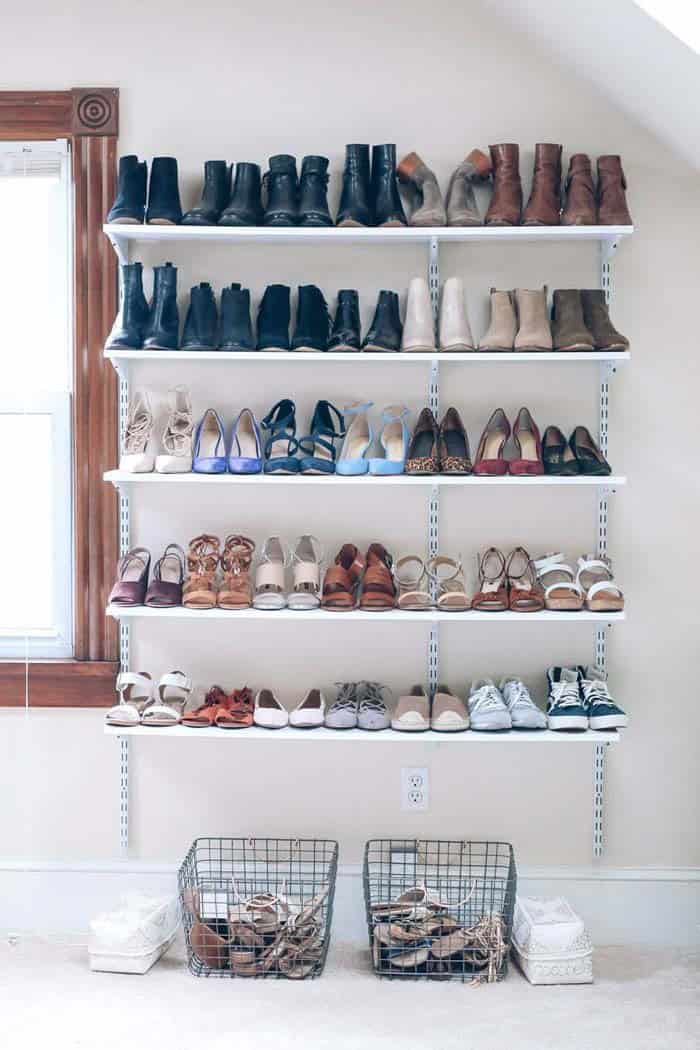 Hanging Bookshelf Unit Becomes Shoe Shelves