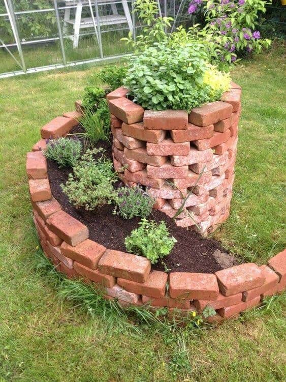 Create Spiral Herb Garden Bed From Bricks