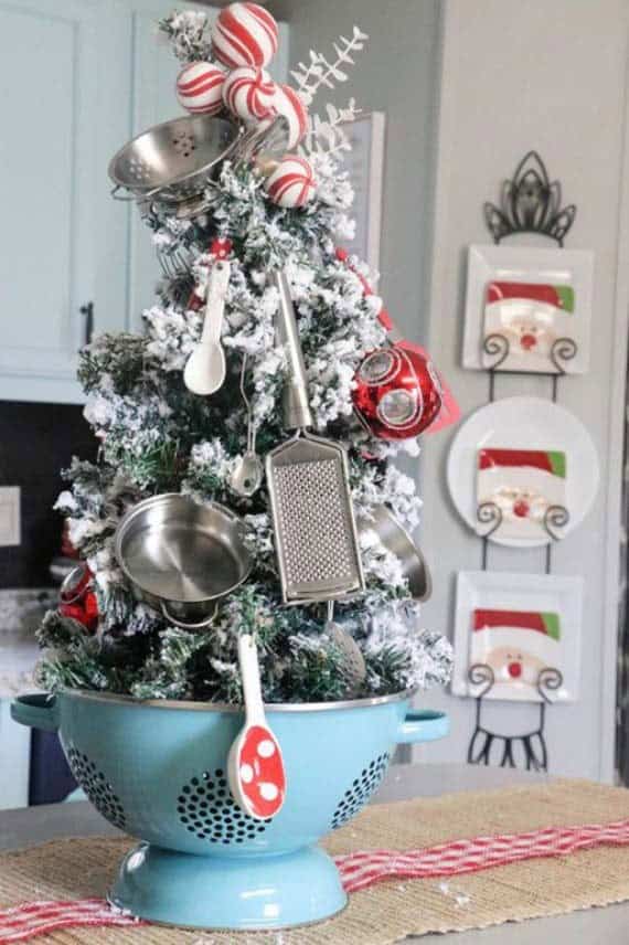 Colander Christmas Tree with Kitchen Utensils Decor