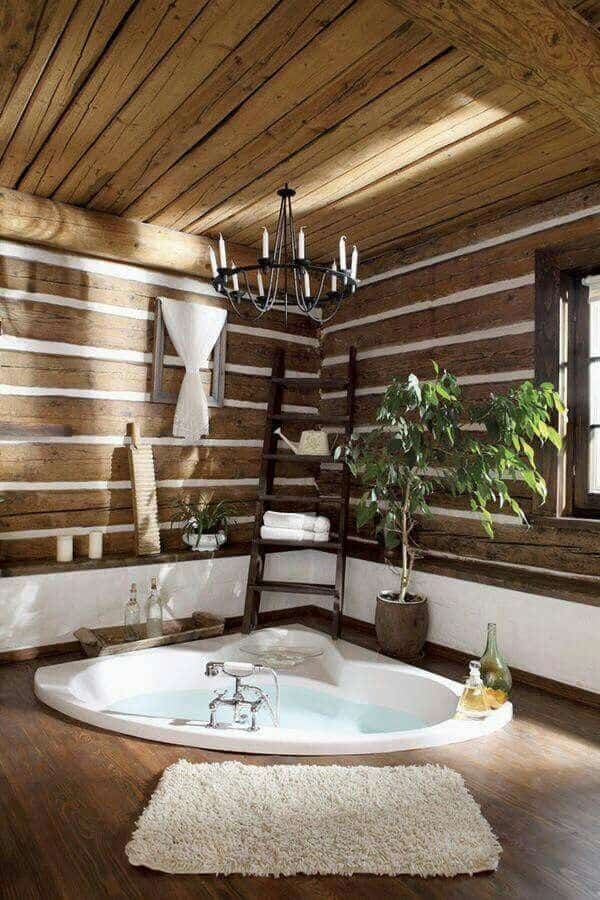 Utilize Bathroom Space with a Rustic Corner Bathtub