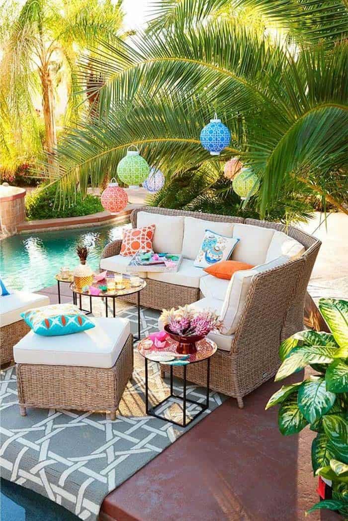 Wicker, Color and Palm Trees Bring Tropical Vibe