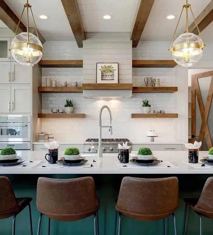 Glossy White Subway Tiles With Rustic Accents