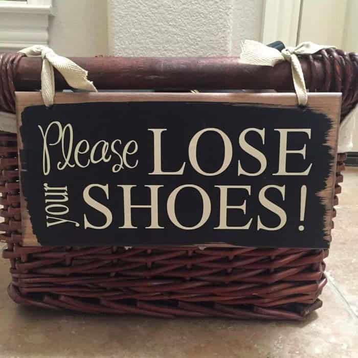 DIY Chalkboard Sign for Shoe Basket Reminder