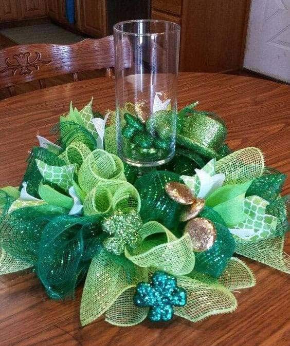 Colorful Ribbon Centerpiece with Green Decor