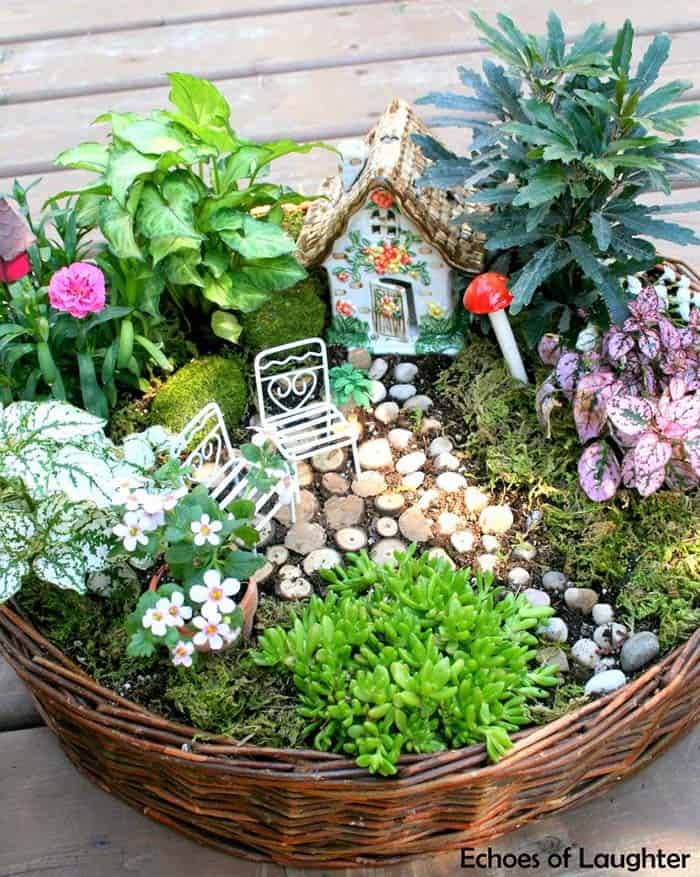 Repurpose a Wicker Basket into a Fairy Garden