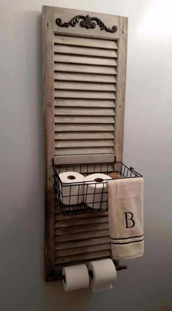 Repurposed Shutter Makes Charming Bathroom Accent