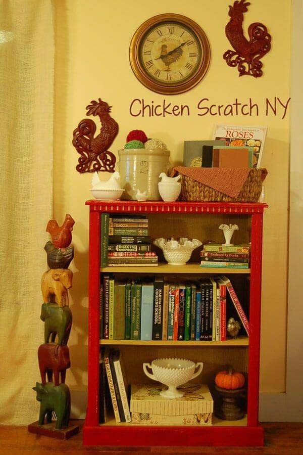 Basic Bookshelf With Dentil Molding & Red Paint