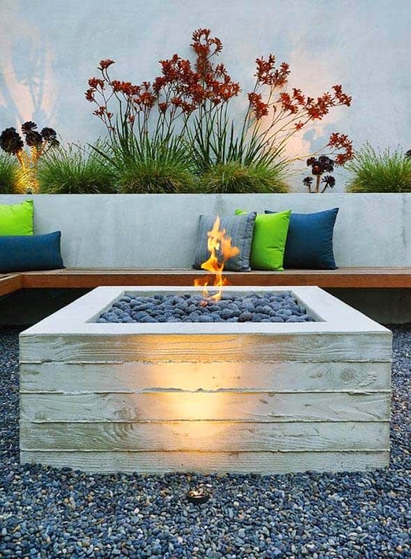 Square Concrete Fire Pit With Lava Rocks