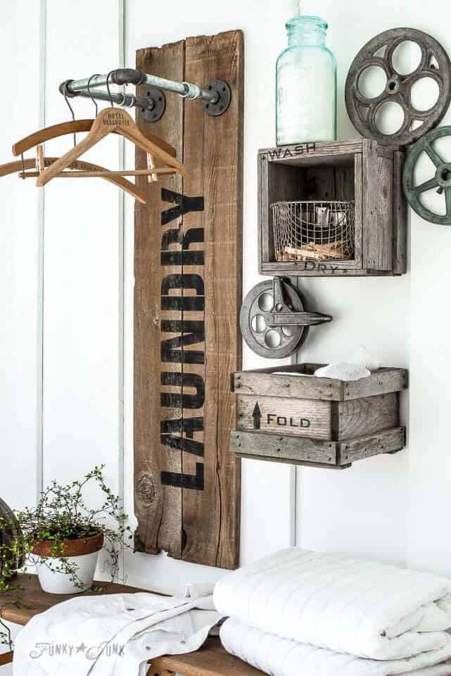 Multi-Purpose Laundry Room Rack from a Weathered Board