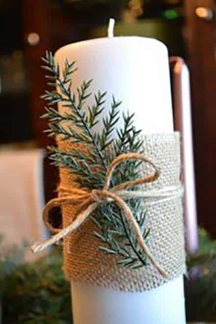 Illuminate Holiday Decor with Burlap Evergreen Candles