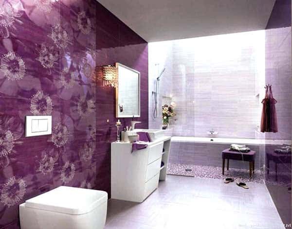 Create a Lavish Oasis with Floral Purple Tiled Walls