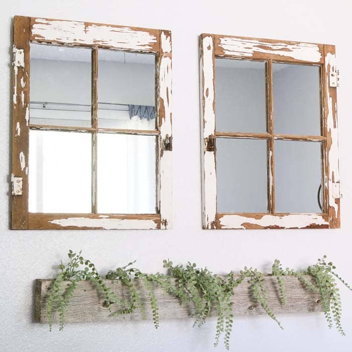 Add Mirror Behind Old Window Panes