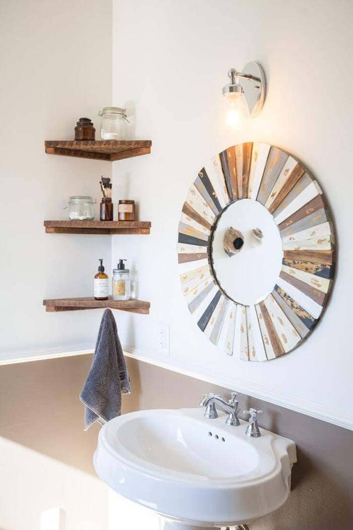 Create Rustic Bathroom Corner Shelves with Reclaimed Wood