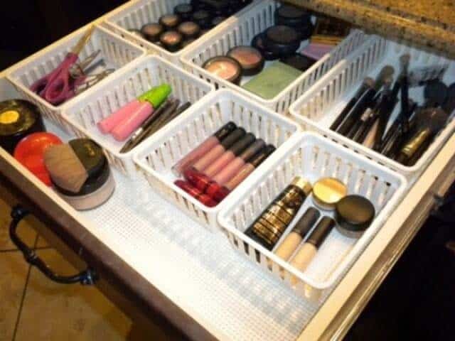 Organize Your Vanity Drawer with Plastic Baskets