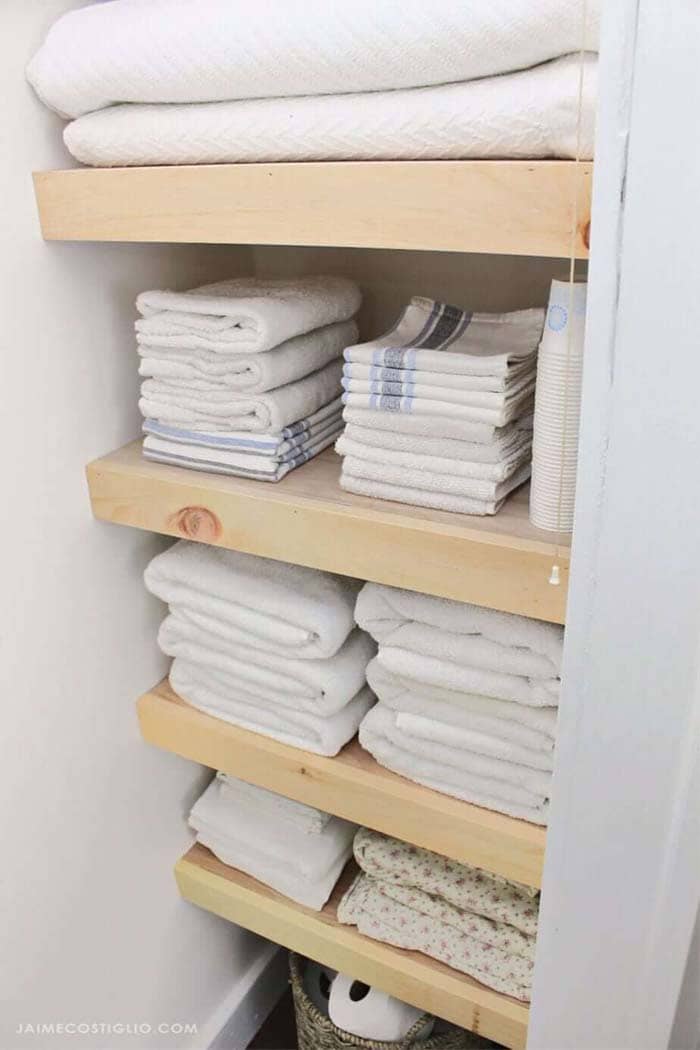 Customize a Linen Closet  With Floating Shelves